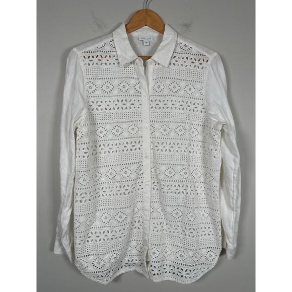 J. Jill Tops - J Jill Love Linen White Button Down Shirt Embroidered Eyelet Linen Womens Size S